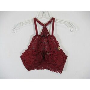 NEW Victoria's Secret PINK Halter Push Up Bralette Bra Medium Red Lace Underwire
